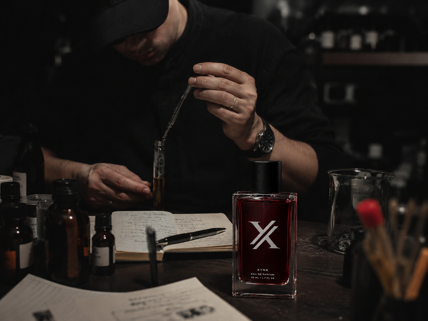 Mysterious perfumer blending fragrance by hand
